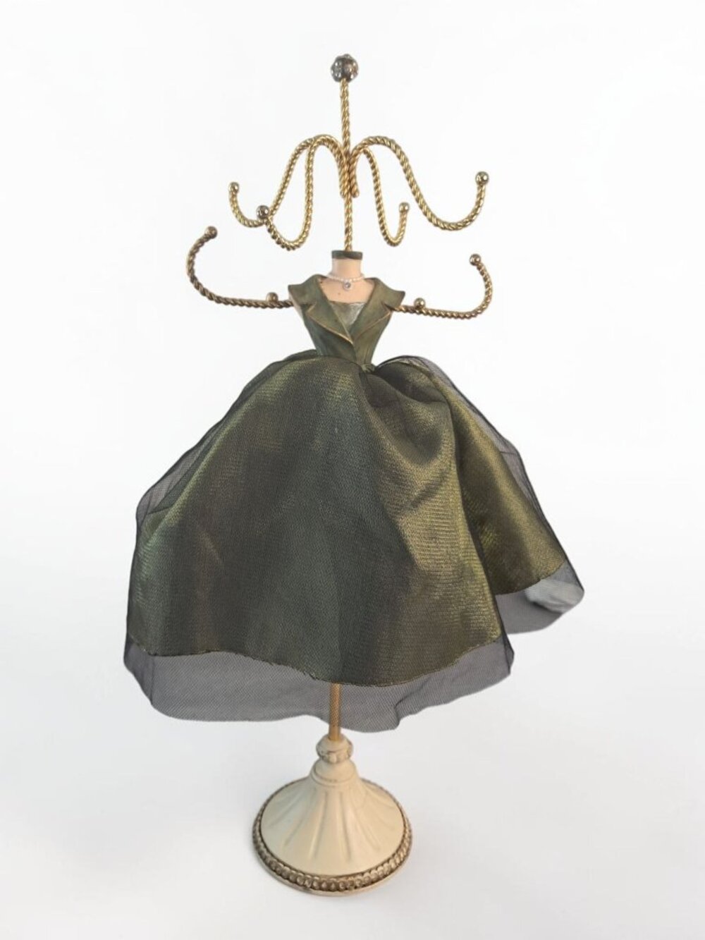 Vintage Y2K Green Velvet Dress Form Mannequin Jewelry Stand Display Tower